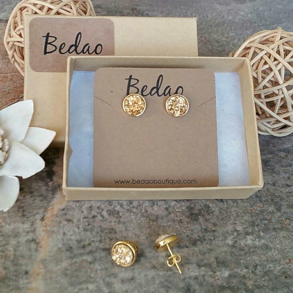 Gold Druzy Earrings
